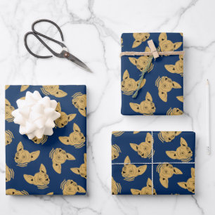Gold Blue Navy Sphynx Cat Geschenkpapier Set
