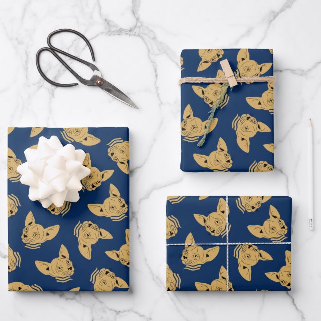 Gold Blue Navy Sphynx Cat Geschenkpapier Set (Vorderseite)