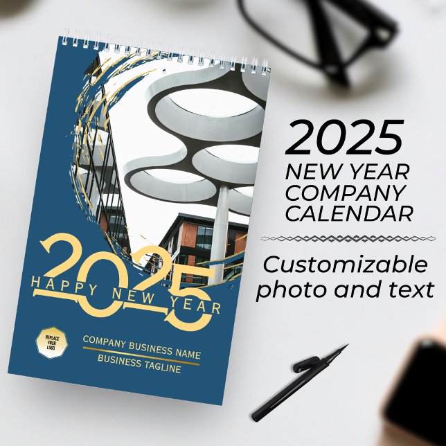 Gold & Blue New Year Customizing Business Calendar Kalender (Von Creator hochgeladen)