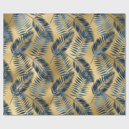 Gold Blue Palm Leaf Wrapping Paper  Geschenkpapier