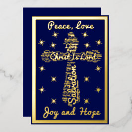 Gold Blue Peace Liebe Joest Cross Weihnachten Folien Feiertagskarte