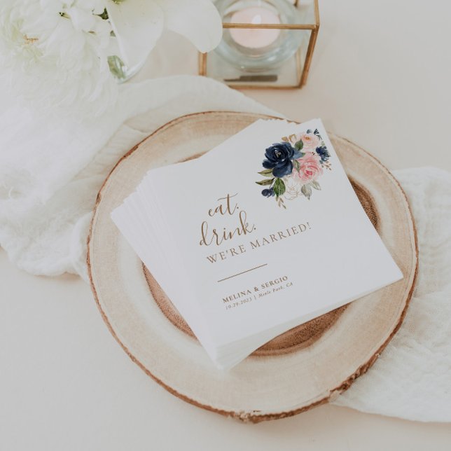 Gold Blue Pink Eat Drink Wir sind Verheiratet Hoch Serviette (Von Creator hochgeladen)