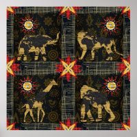 Gold Blue Red Safari World Map Afrikanische Tiere