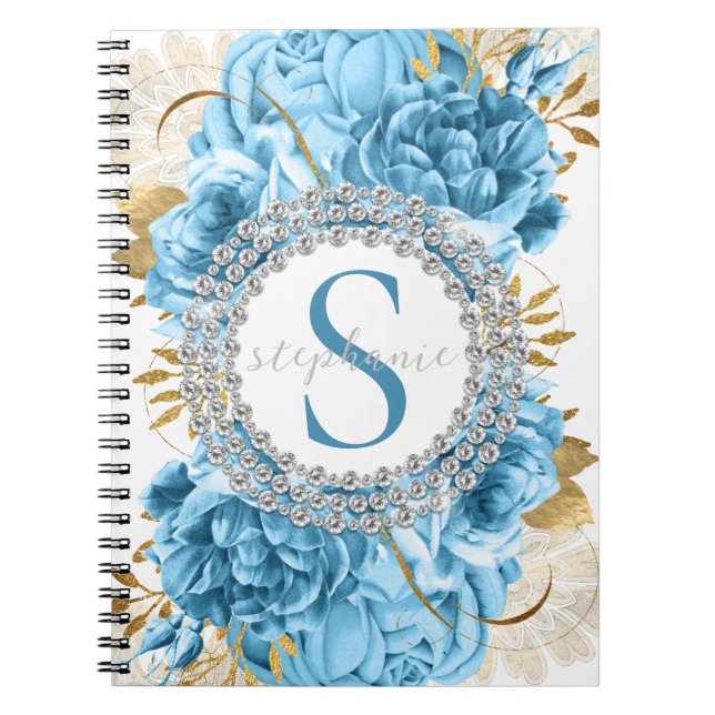 Gold Blue Rose Monogram Diamonds Luxury Glamour Notizblock (Vorderseite)