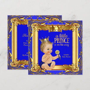Gold Blue Royal Prince Baby Dusche Blonde Baby Boy Einladung