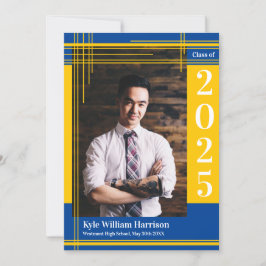 Gold Blue School Color Abschluss Foto Kariert Einladung