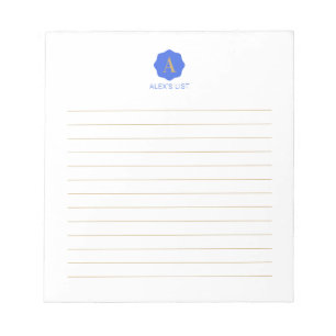 Gold & Blue Simple Modern Monogram Personalisiert Notizblock