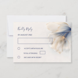 Gold Blue Smokey Flower Wedding RSVP Karte