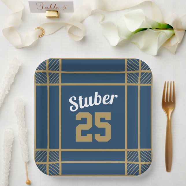 Gold & Blue Sports Themenpapiertafel Pappteller (Hochzeit)