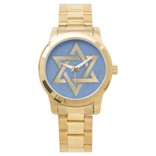 Gold Blue Star von David Art Panel Armbanduhr (Vorderseite)