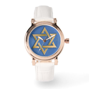 Gold Blue Star von David Art Panel Armbanduhr