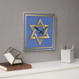 Gold Blue Star von David Art Panel Quadratische Wanduhr