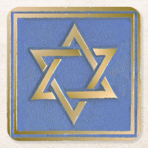 Gold Blue Star von David Art Panel Rechteckiger Pappuntersetzer