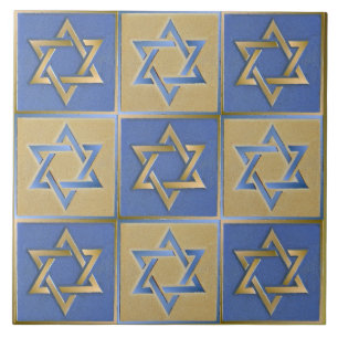 Gold Blue Star von David Art Panels Fliese