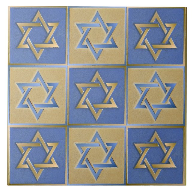 Gold Blue Star von David Art Panels Fliese (Vorderseite)