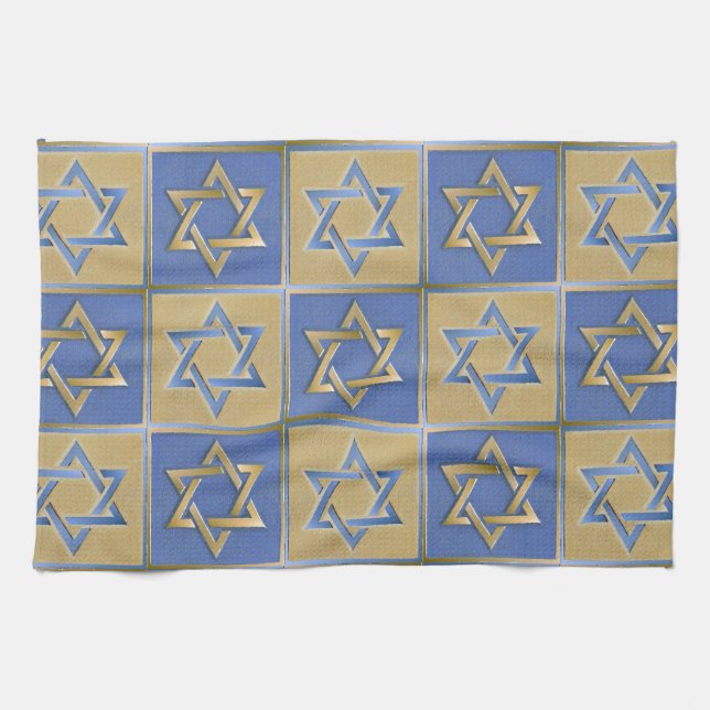 Gold Blue Star von David Art Panels Geschirrtuch (Horizontal)