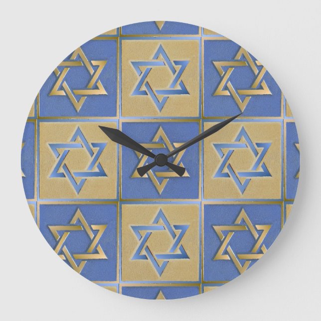 Gold Blue Star von David Art Panels Große Wanduhr (Vorderseite)