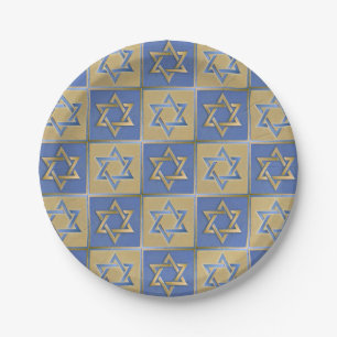 Gold Blue Star von David Art Panels Pappteller