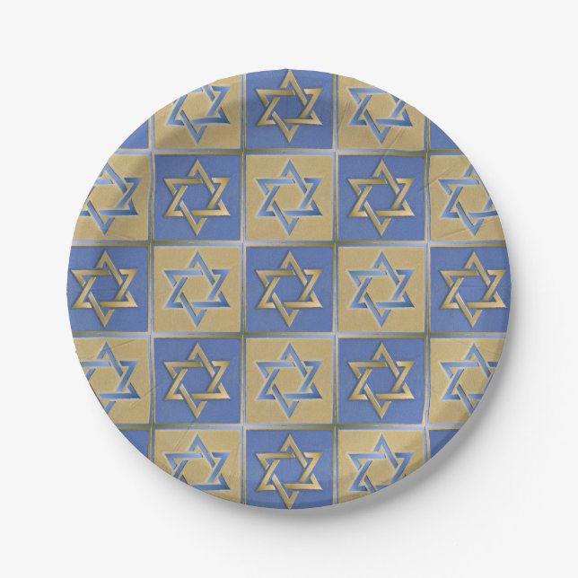 Gold Blue Star von David Art Panels Pappteller (Vorderseite)