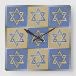 Gold Blue Star von David Art Panels Quadratische Wanduhr