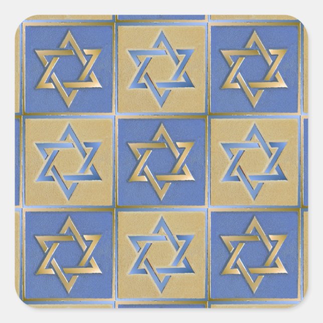 Gold Blue Star von David Art Panels Quadratischer Aufkleber (Vorderseite)
