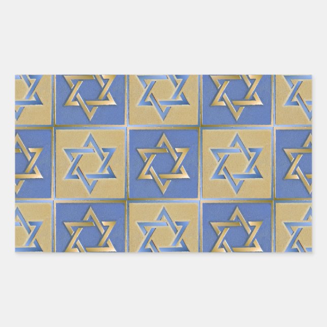 Gold Blue Star von David Art Panels Rechteckiger Aufkleber (Vorderseite)