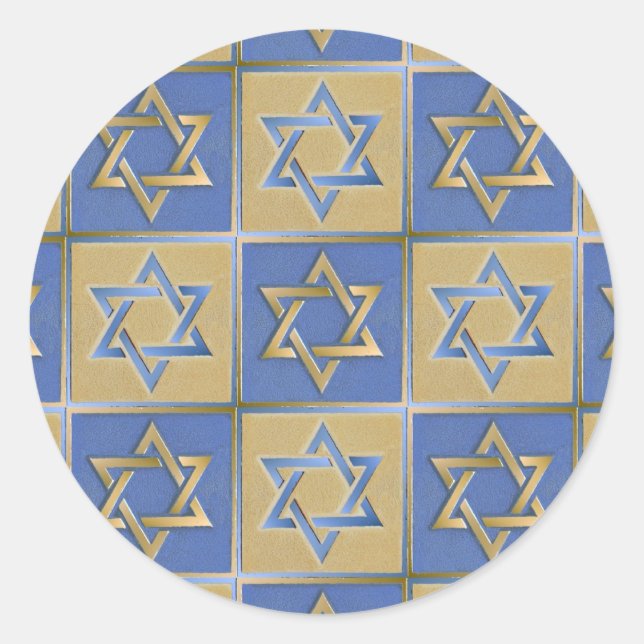 Gold Blue Star von David Art Panels Runder Aufkleber (Vorderseite)