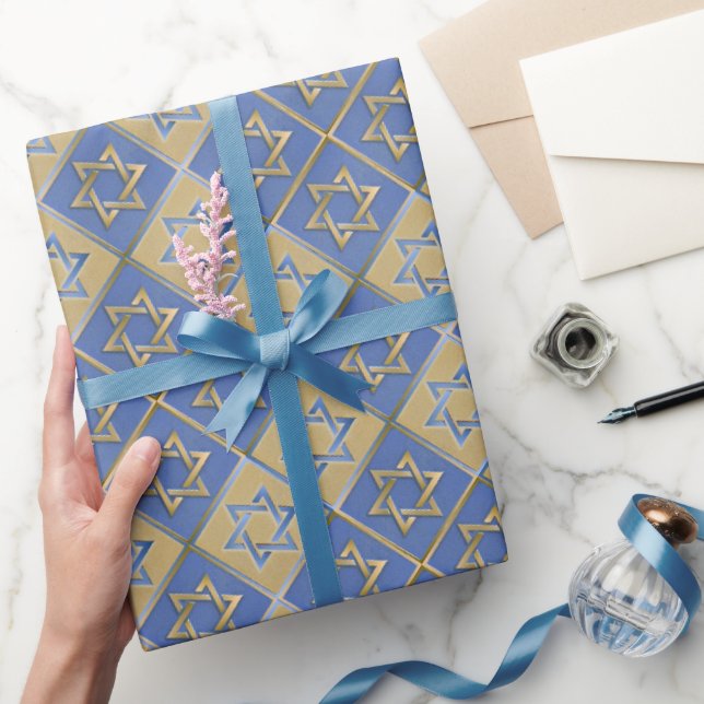 Gold Blue Star von David Art Panels Wrapping Paper Geschenkpapier (Schenken)