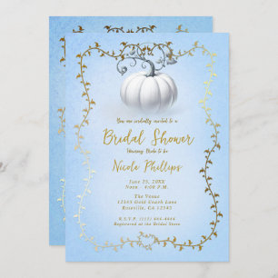 Gold Blue Storybook White Pumpkin Brautparty Einladung