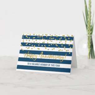 Gold Blue Stripes Anniversary Card Karte
