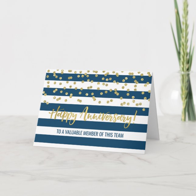 Gold Blue Stripes Anniversary Card Karte (Vorderseite)