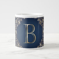Gold Blue Verziert B Extravagant Damask Monogram