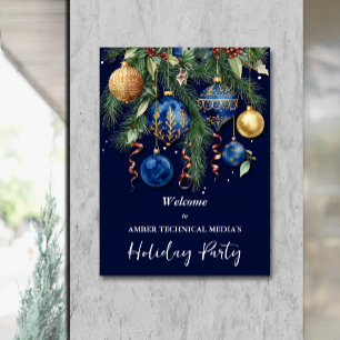 Gold & Blue Weihnachtsbaum-Ornamente Weihnachtsfei Poster