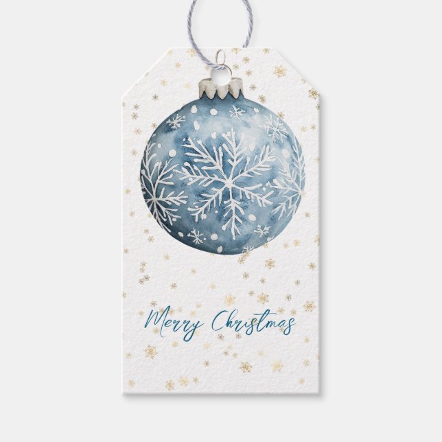 Gold Blue White Christmas Snowflakes Ornament Geschenkanhänger (Vorderseite)