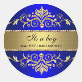 Gold Blüh Blue Elegant Baby Dusche A Boy Runder Aufkleber