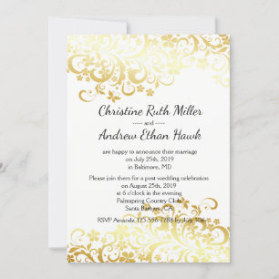 Gold Blühend Blume Posthochzeit Empfang Einladung