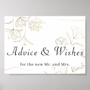 Gold Blume Advice and Wishings Wedding Poster Sign