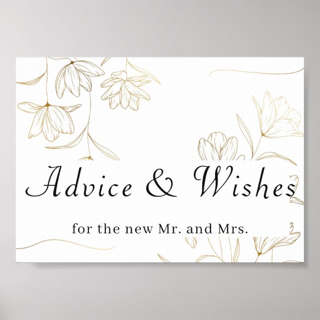 Gold Blume Advice and Wishings Wedding Poster Sign (Vorne)