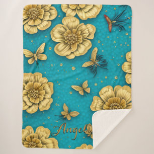Gold Blume Aquamarin Background Individuelle Name Sherpadecke