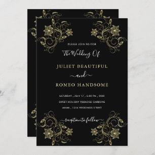 Gold Blume Black Luxury Wedding Einladung