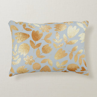 Gold Blume, blauer Hintergrund, Foliennachahmung. Dekokissen