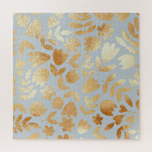 Gold Blume, blauer Hintergrund, Foliennachahmung. Puzzle