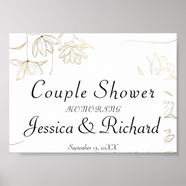 Gold Blume Couple Dusche Begrüßungszeichen Poster (Vorne)