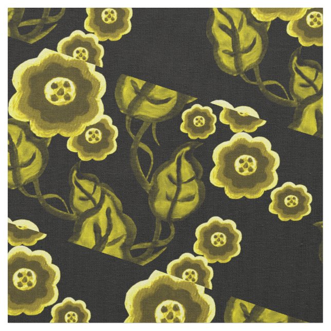 Gold-Blume/Gold-Blätter/Folkloreblume/ 2 Schwarz Stoff (Nahaufnahme)