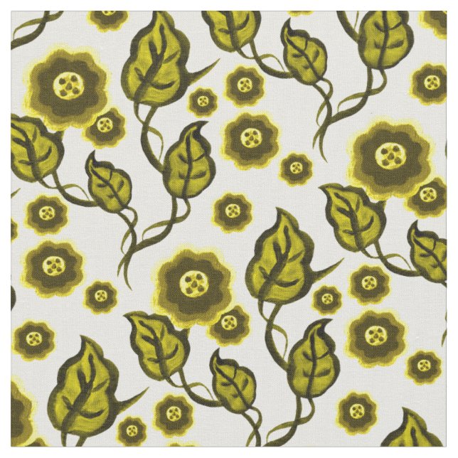 Gold-Blume/Gold-Blätter/Folkloreblume Stoff (Nahaufnahme)