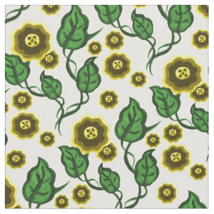 Gold Blume/grüne Blätter/Blumenkohl Stoff