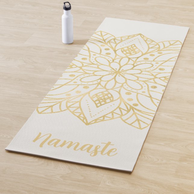 Gold Blume Mandala White Individuelle Name Yoga Ma Yogamatte (Beispiel)