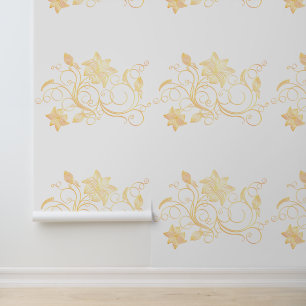 Gold Blume Ornamente in Farbe Weiß Tapete