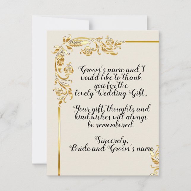 Gold Blume Scroll Wedding Dankeschön Card Einladung (Vorderseite)