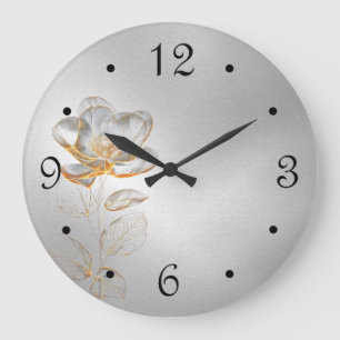 Gold Blume Silber Zahlen Große Wanduhr